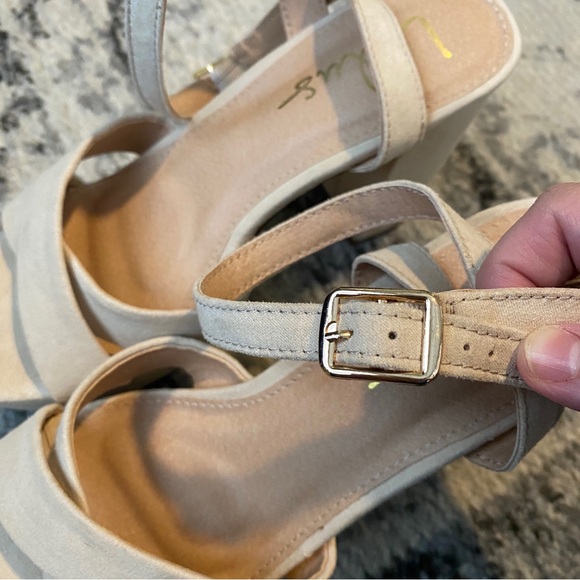 Lulus Light Nude Suede Ankle Strap Heels, Size 6 - Picture 5 of 11